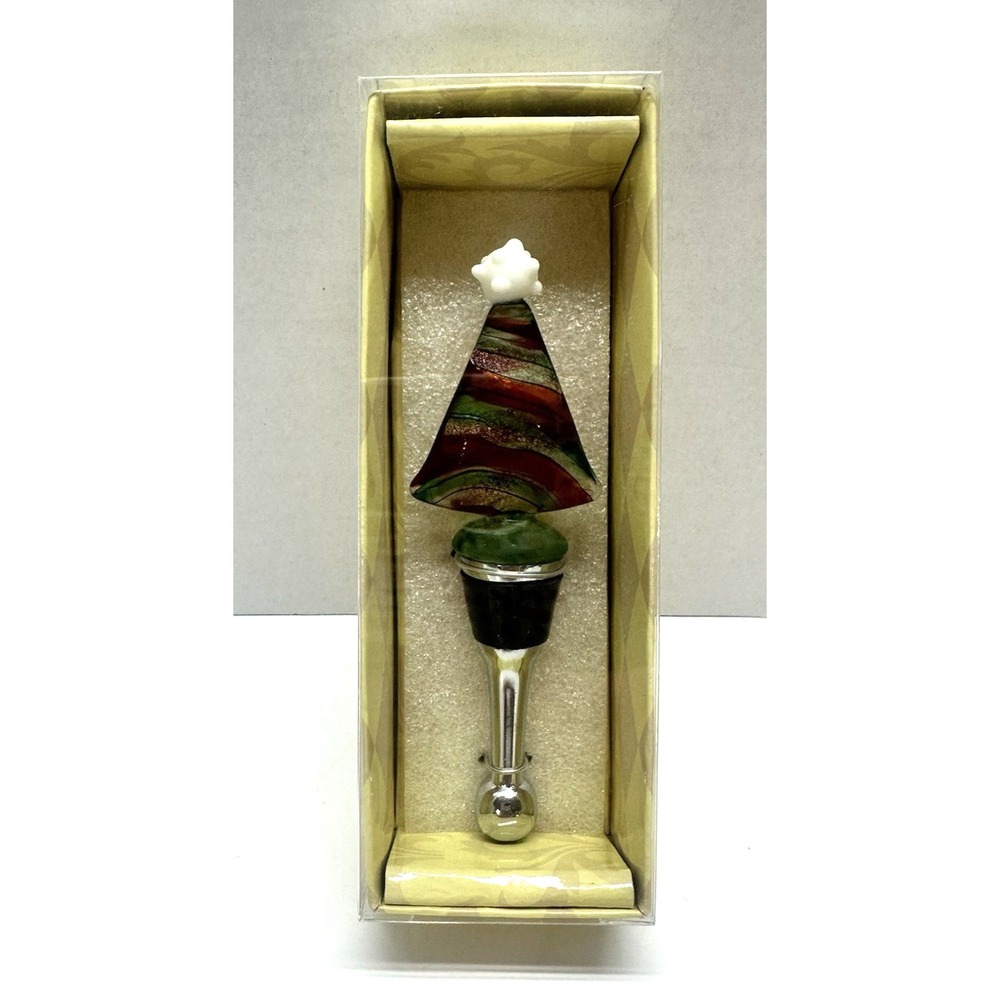 Blown Glass Christmas Tree Wine Stopper Green Red Mango Moon Holiday Party